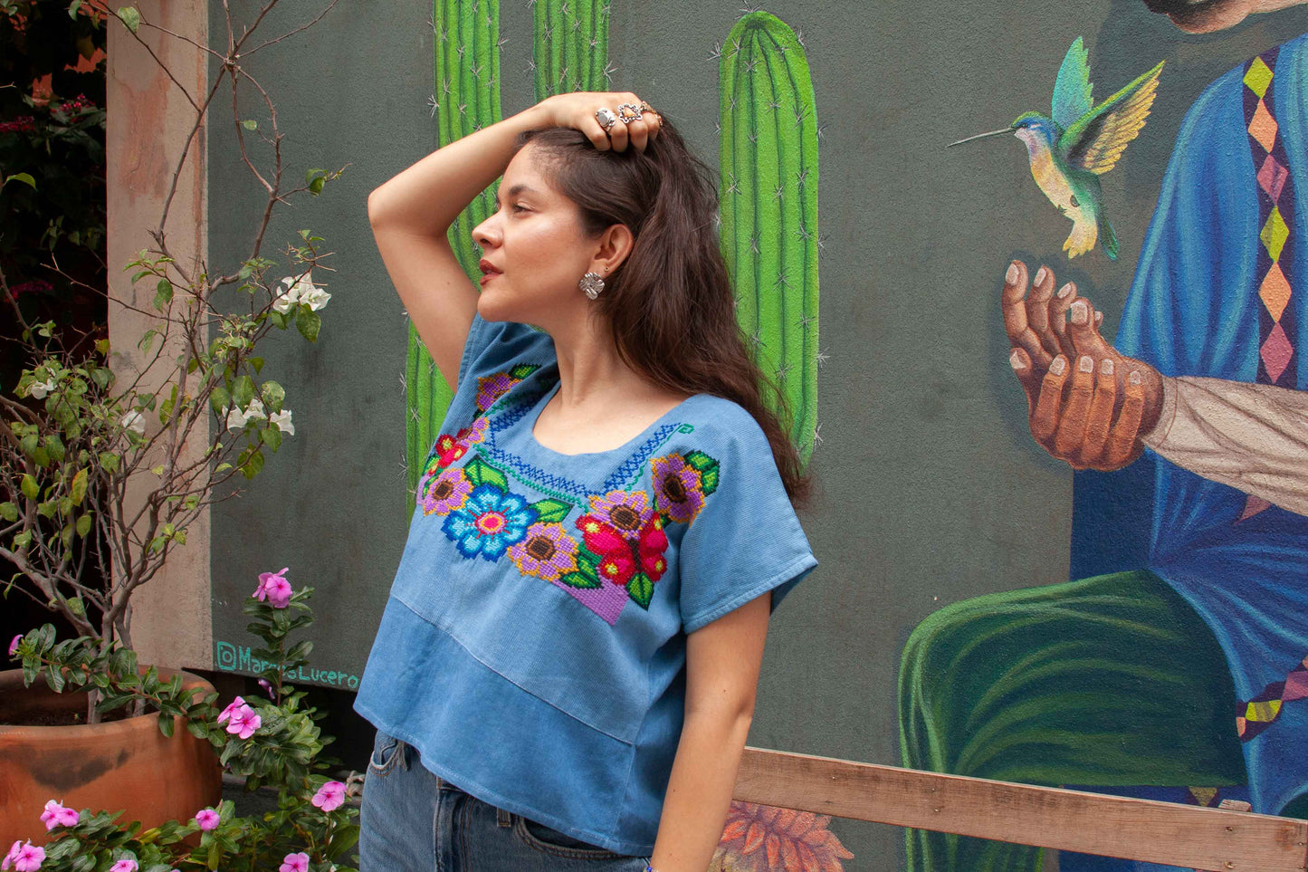 Blusa Azul Flores