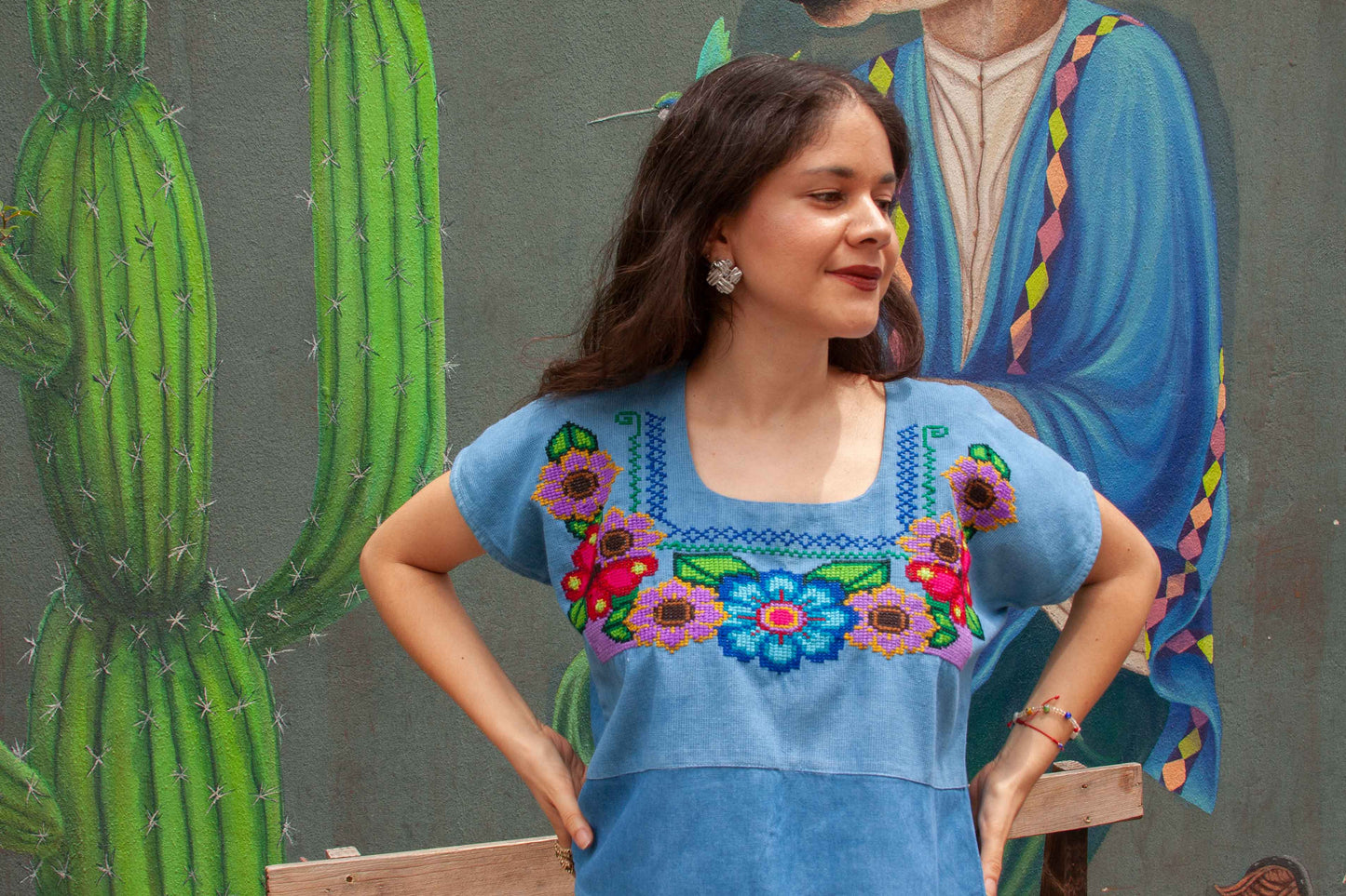 Blusa Azul Flores