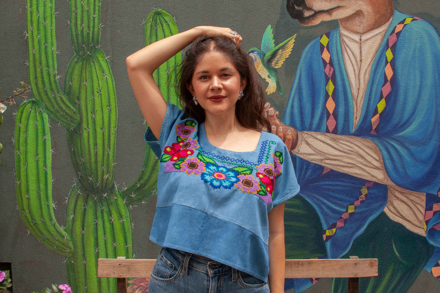 Blusa Azul Flores