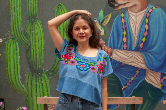 Blusa Azul Flores